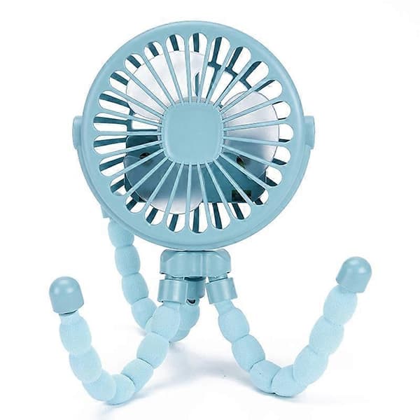 Bærbar Barnevognsventilator USB Genopladelig Mini Sammenklappelig 3 Hastigheder Justerbar Køleventilator Blue