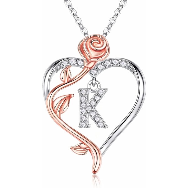 Rose Hjerte Halskjeder Gaver til Kvinner, 925 Sterling Sølv Rose Kjærlighet Hjerte Initial Bokstav Henger Halskjede Smykker