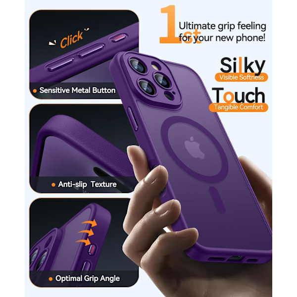 Magnetisk etui til iPhone 16 Pro Max med fuld kamerabeskyttelse [Kompatibel med Magsafe] [Gennemskinnelig mat] Beskyttende telefonetui, mat sort Deep Purple iPhone 16 Pro Max