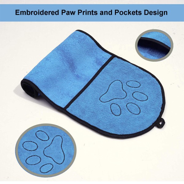 Ultramjuk hundhandduk i mikrofiber för hundbadduk med handfickor Slitstark Tvättbar Super AbsoREent Snabbtorkande handduk-juvelblå