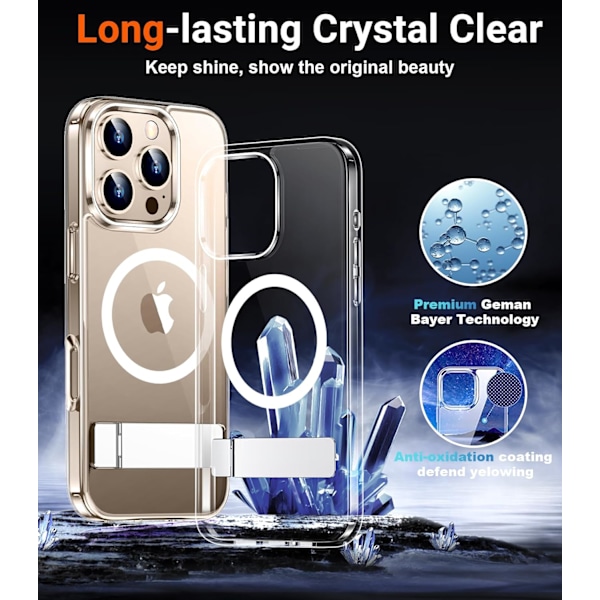 Temdan Magnetisk Kompatibel med iPhone 16 Pro Max Cover, [Indbygget Usynlig Støttefod][Kompatibel med MagSafe] [Militær Klasse Stødsikker] Slank Tynd Clear-Stand for iPhone 16 Pro Max 6.9"