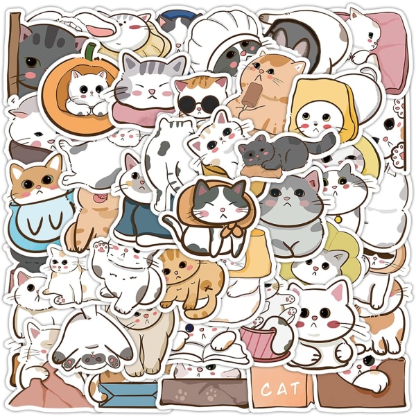 60 st Cartoon Cat Stickers för Barn Vinyl Vattentäta Djur Stickers för Vattenflaska Laptop Skateboard Cykel Bagage Gitarr Mugg Dekaler