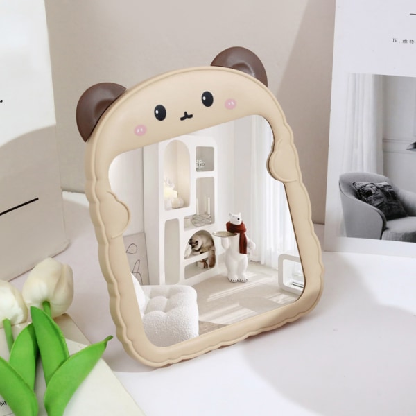 Desktop dressing spegel, sovrum vikbar färg utskrift björn öra katt öra sminkspegel HD-(19*16CM)-Björn öron-brun