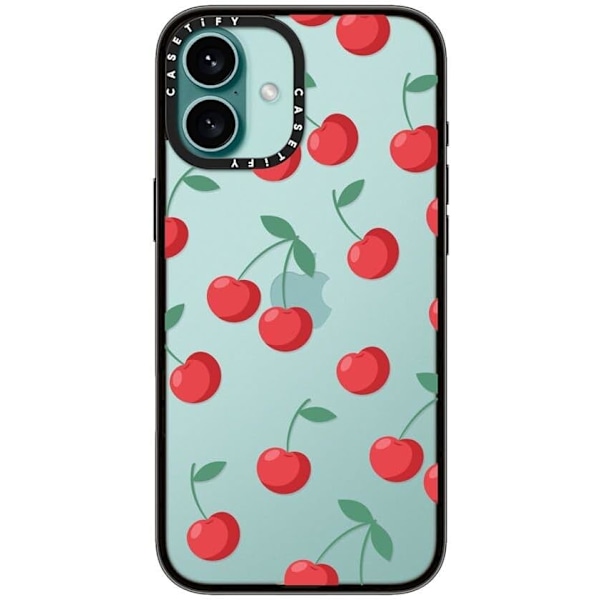 Kompakt iPhone 16 Pro Max Deksel [Lettvekt / 1,2 m 2X Militær Grad Fallbeskyttelse/Slank] - Kirsebær - Klar Svart Cherries iPhone 16 Plus