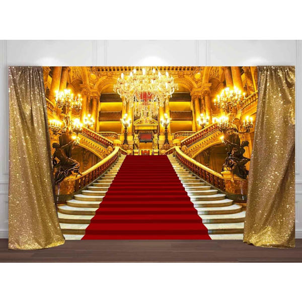 Rød løber palads baggrund til kongelig gyldent slot Gorgeous europæisk hal fest baggrund scene baggrunde til prom bryllup fødselsdag dekoration 7x5ft