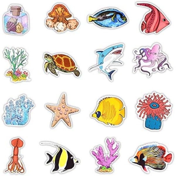 Vinyl Sea World Stickers til Laptop - Havdyr Stickers Pakke med 50 stk. - Havdyr Dekaler til Vandflasker, Laptops, Ipad, Biler, Kuffert