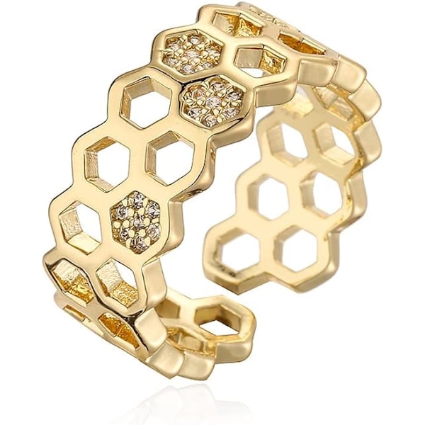 Kubisk Zirkonia Bie Honningkake Ring Gullbelagt Åpen Forlovelseserklæring Stablet Fingerring Justerbar Mote Diamant Jubileums Smykker Gaver