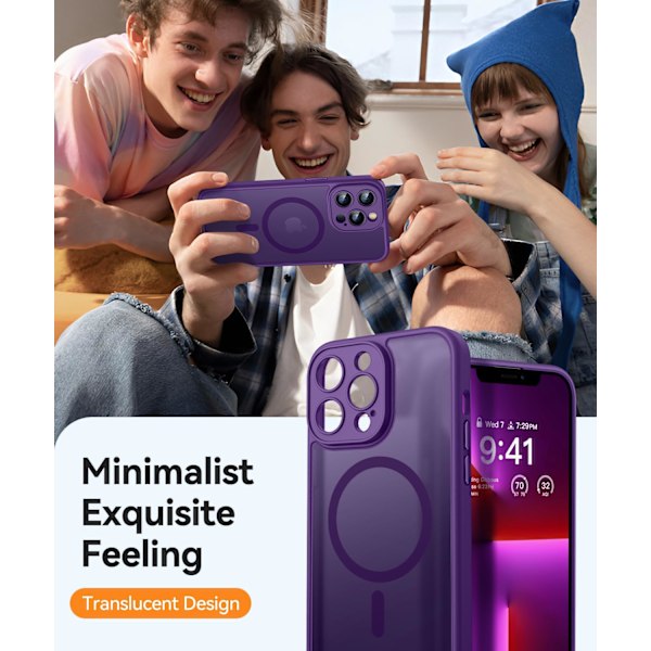 Magnetisk etui til iPhone 16 Pro Max med fuld kamerabeskyttelse [Kompatibel med Magsafe] [Gennemskinnelig mat] Beskyttende telefonetui, mat sort Deep Purple iPhone 13 Pro