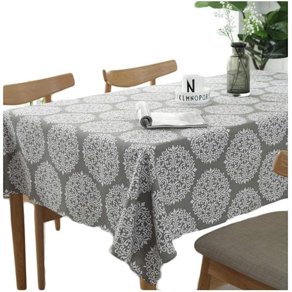 Retro Grå Dug - Rektangulær Dug i Bomuld og Hør - Velegnet til Indendørs og Udendørs (Grå, 140×140cm)
