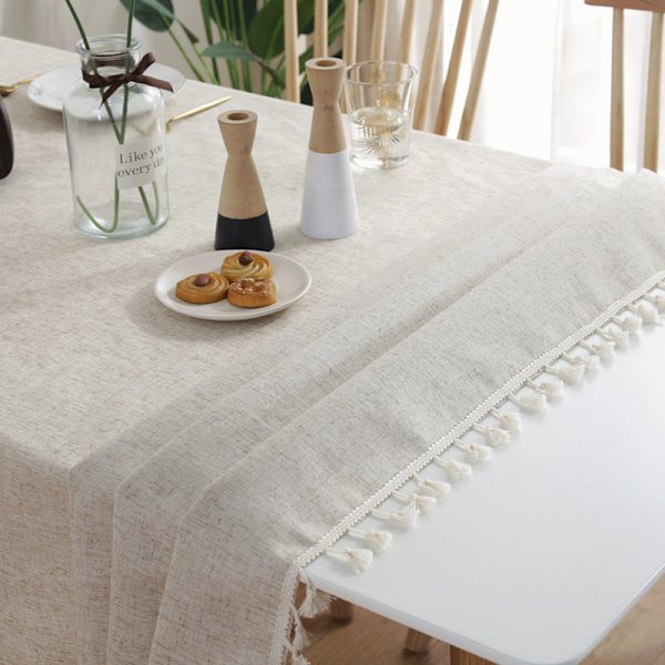 Rektangulær flekkbestandig vaskbar duk ensfarget dusk kjøkkenbord bomullslin duk (Beige, 140x180cm)