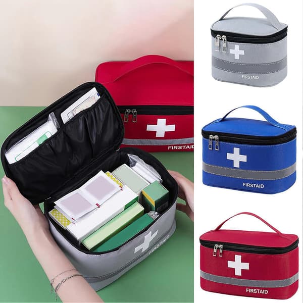 First Aid Kit with Reinforced Handle, Large Capacity, Reflective Strip, Compartment Design, Zipper, Oxford Cloth, First Aid Storage Blue Blue L