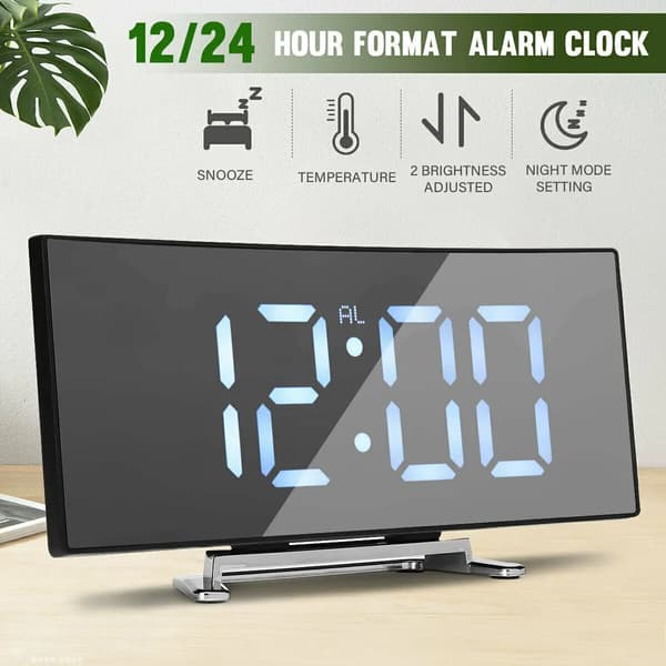 LED Digital Wall Clock Mirror Table Clock with Snooze Alarm Clock Night Light Digital Wall Clock Bedroom Large Digits