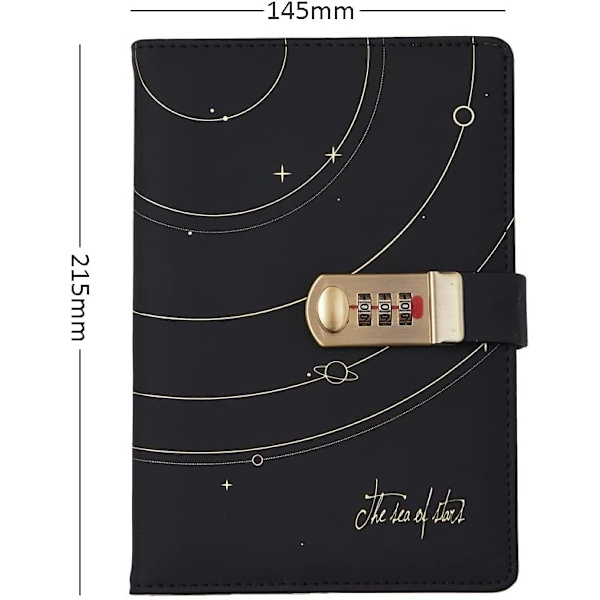 Auvier Stjerneformet Låse Læder Binder Notebook Stjerner Kombinationslås Journal Personlig Skrive Dagbog, Gaver til Børn Kvinder, Hard Cover,（Sort 2）