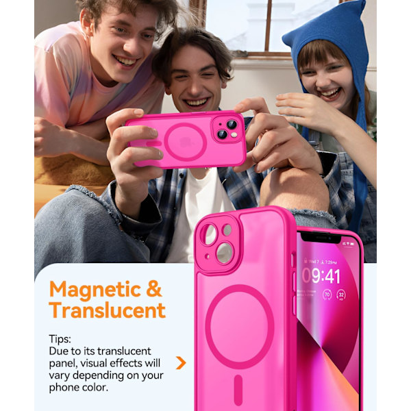 Magnetiskt skal för iPhone 16 Pro Max med fullständigt kameraskydd [Kompatibel med MagSafe] [Genomskinlig matt] Skyddande telefonfodral, Matt svart Hot Pink iPhone 13