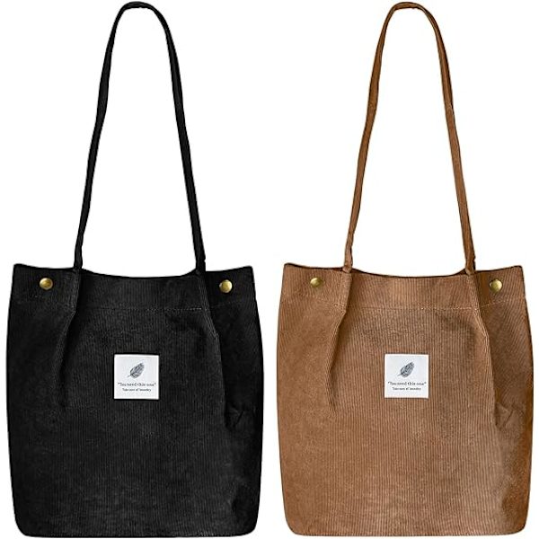 Kordväv Tote Bag för kvinnor Canvas Axelväska med Innerficka