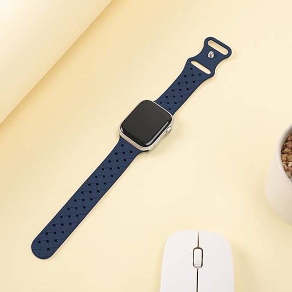 Silikonflätade vävband kompatibla med Apple Watch 42mm 44mm 45mm 49mm, ersättningssilikon sportrem för damer Män-Abyss Blue