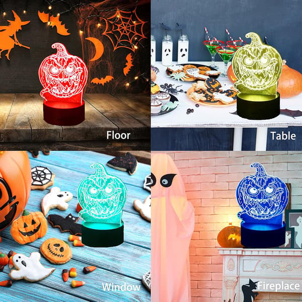 Halloween Dekoration Græskar 3D Illusion Lampe LED Natlampe Gave Indendørs 2 Kontroltilstande Touch