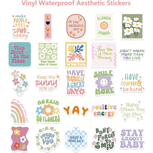 Sødt Preppy Stickers 50 Stk, Pastel Inspirerende Vinyl Vandtætte Æstetiske Motiverende Stickers til Vandflasker Bærbar Telefon Computer Guitar