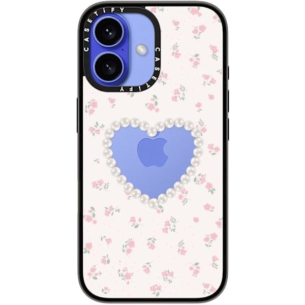 Kompakt iPhone 16 Pro Max Deksel [Lettvekt / 1,2 m 2X Militær Grad Fallbeskyttelse/Slank] - Kirsebær - Klar Svart Pearly Heart iPhone 16