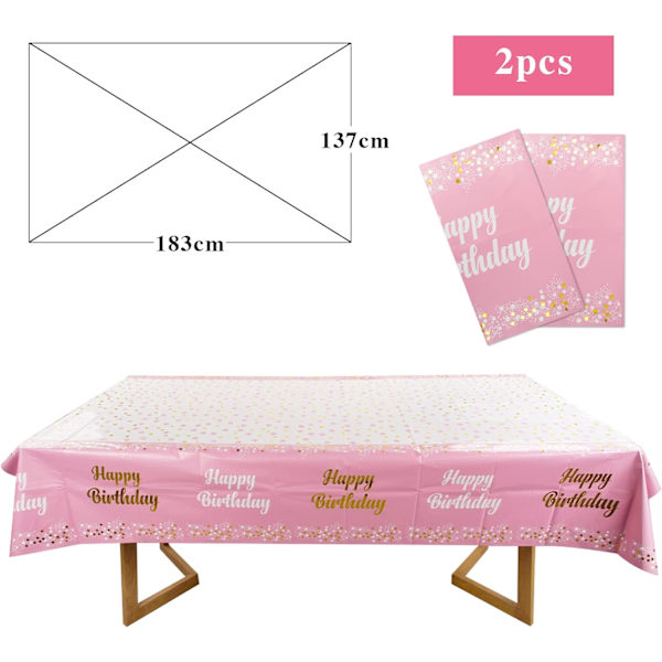 2-pack plastdukar för födelsedagsfest, 137 x 183 cm, rektangulära festdukar, bordsdukar, köksdukar, bankettdukar (rosa)