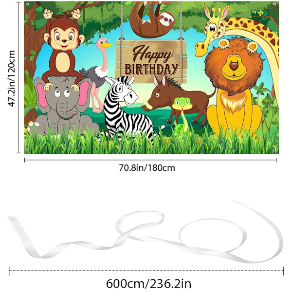 Djungel Eläinten Teemainen Syntymäpäiväkoristeet, Suuri Safari Eläinten Onnellinen Syntymäpäivä Taustakanka Banner Piirretty Metsä Banner Valokuva Tausta, 6X3.6ft