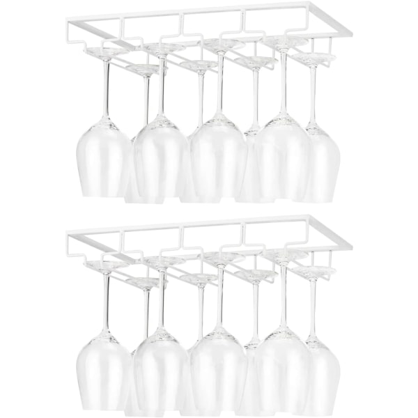 Stycken 4 rader hängande stålhållare Metall Vinglasställ Montering under skåpet, vit