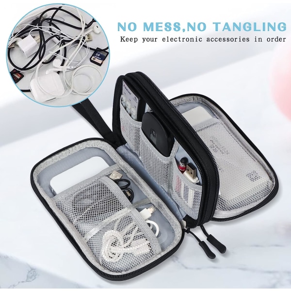 Elektronisk Organizer, Rejsetaske, Pose, Bæretaske, Vandafvisende Dobbeltlag til Kabel, Ledning, Oplader, Telefon, Høretelefoner Sort