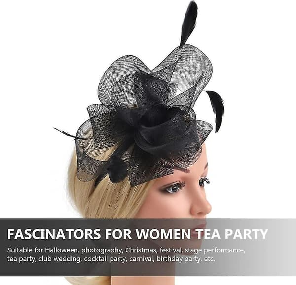 Fascinator-hiusklipsi, kukkahuntu, panta, cocktail-teekutsupanta, flapper Black