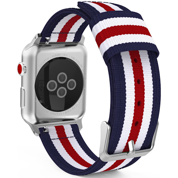 Apple Watch -yhteensopiva ranneke, hienosti kudottu nailonista valmistettu säädettävä vaihtoranneke urheiluranneke sopii -38 mm sininen, valkoinen, punainen, valkoinen ja sininen