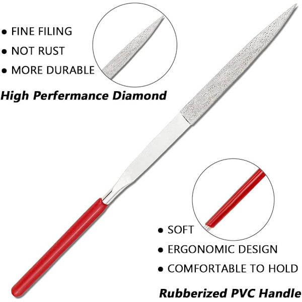 Diamantfiluppsättning, 10 stycken 140 mm Mini-modellering Riffler-filer 3 mm skaft Assorterade små nålfiler Triangulär fyrkantig platt form Metallfiluppsättning