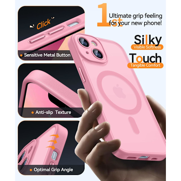 Magnetiskt skal för iPhone 16 Pro Max med fullständigt kameraskydd [Kompatibel med MagSafe] [Genomskinlig matt] Skyddande telefonfodral, Matt svart Pink iPhone 13