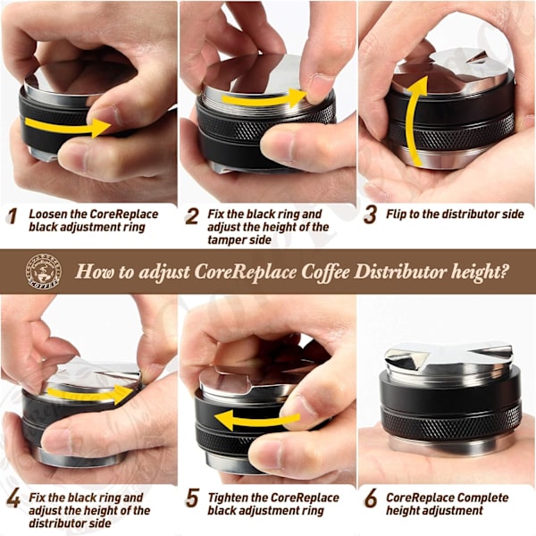 53mm Kaffefordeler og Tamper, Dobbeltkop Kaffe Nivellering Passer til 54mm, Professionel Justerbar Dybde Espresso Hånd