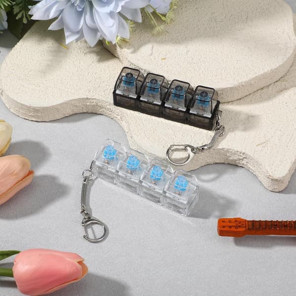 Keyboard Fidget Clicker with LED Light - Mini 4-Key Stress Relief Toy - Decompression Keychain Gadget for Adults Black Black