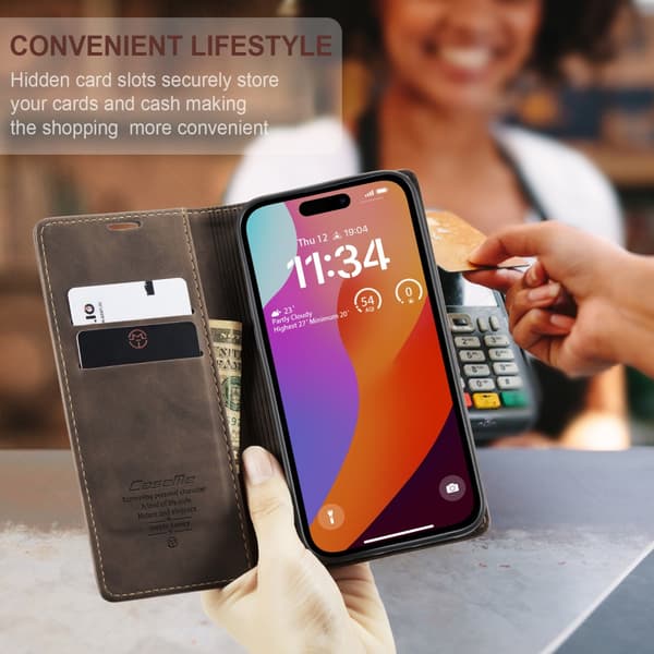 CaseMe Slim Wallet Case iPhone 16 Pro Max Brown