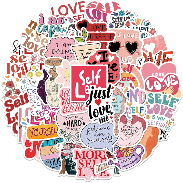50 stk. Self Love-klistermærker med varme ord - klistermærker til bærbare computere, vinyl, vandtætte, hydroflasker, bærbare computere, motorcykler, cykler, skateboards, graffiti-patches