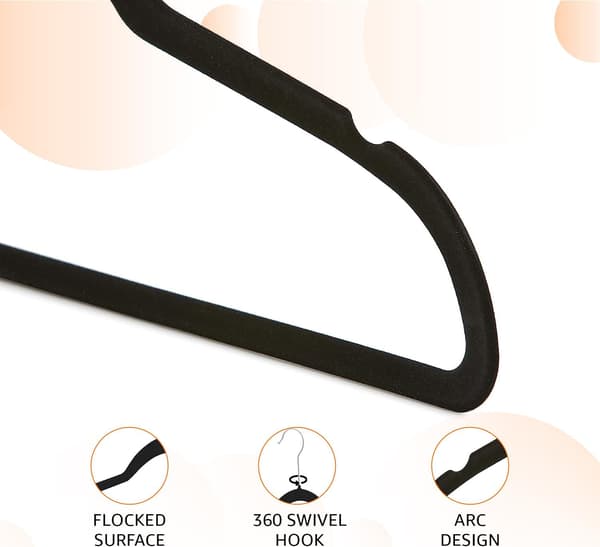 Simple Non-Slip Flocked Clothes Hangers, Plastic Hangers for Wet and Dry, Grey, Slim Design, 30-Pack.