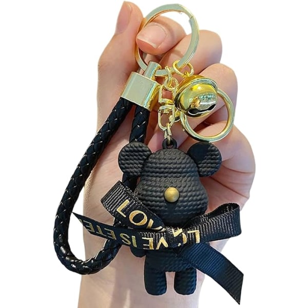 Söt nyckelring Kawaii Anime Nyckelringar Tillbehör, Kawaii Little Bear Handväska Charm Bil Cartoon Nyckelring för tjej Kvinnor-Ull björn-svart