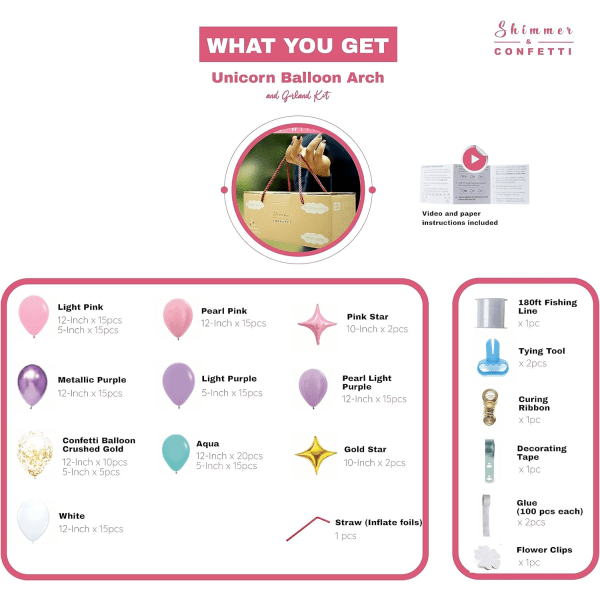 Enhjørning Bursdagsdekorasjoner - Enhjørning Ballongbue Garland Kit. Enhjørning Stjerner, Rosa Lilla Konfetti Latex Ballonger - Enhjørning Bursdagsfest Tilbehør
