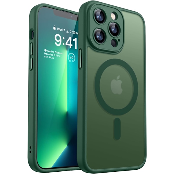 Magnetisk etui til iPhone 16 Pro Max med fuld kamerabeskyttelse [Kompatibel med Magsafe] [Gennemskinnelig mat] Beskyttende telefonetui, mat sort Deep Green iPhone 13 Pro Max