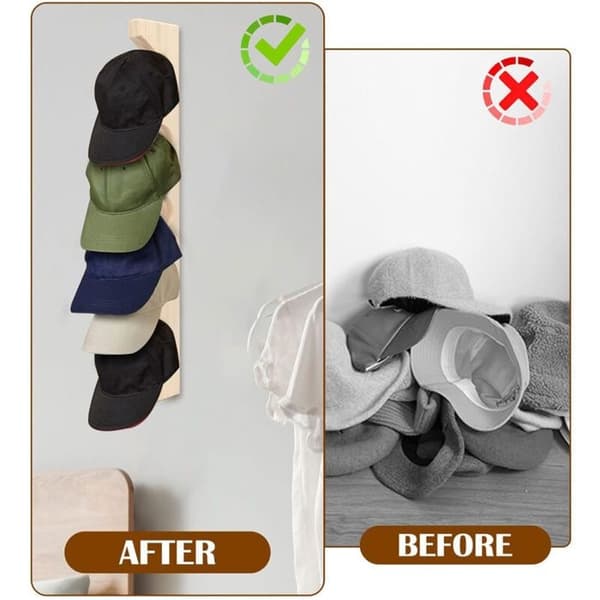 2 Pcs Wall Mounted Wooden Hat Racks for Baseball Caps, Wall Organizer, Vertical Hat Holder, Wardrobe PZCC