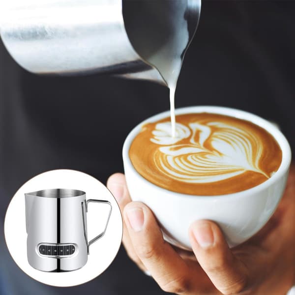 Mælkeskummer - 350 ml kaffekop i rustfrit stål med termometer, Barista-steamer til Cappuccino Latte Art