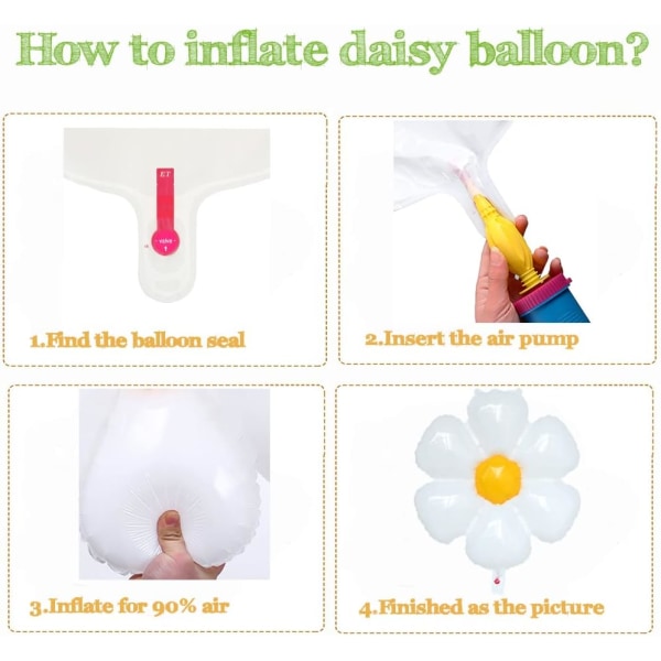 Daisy Balloons 5st 30 tum Vit Gul Daisy Stora Blomsterballonger för Daisy Theme Girls Födelsedag Groovy Party Bröllopsdekoration