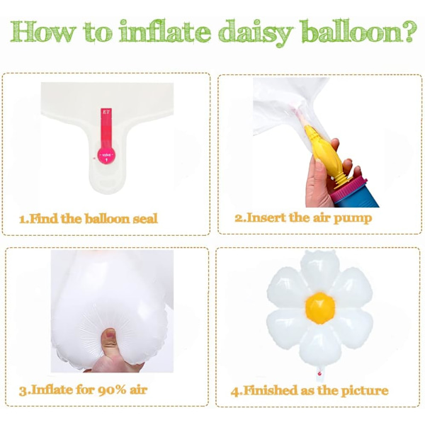 Daisy-ilmapallot 5 kpl 30 tuuman valkoiset ja keltaiset Daisy-suuret kukkailmapallot Daisy-teemalliseen tyttöjen syntymäpäiväjuhlaan, groovy-juhliin, häihin ja koristeluun