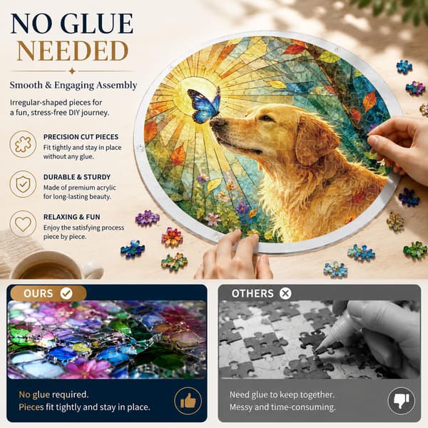 Golden Retriever Acrylic Puzzle Suncatcher, 83 Pieces DIY Dec