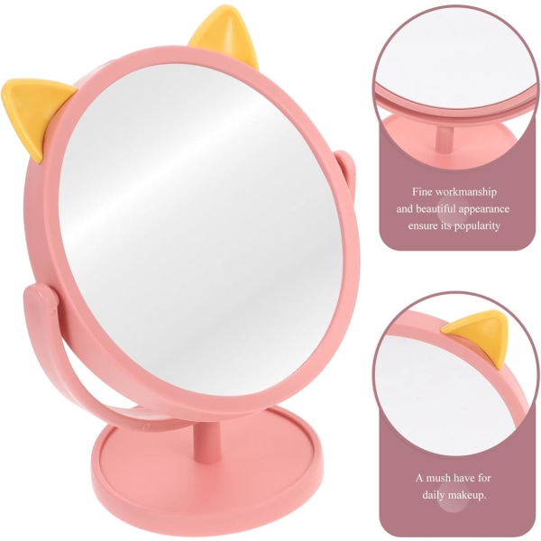 Desktop sminkspegel kort, spegel kvinnliga bärbara sovsal studenter katt öra sminkspegel enkel smink prinsessspegel-Antler rosa