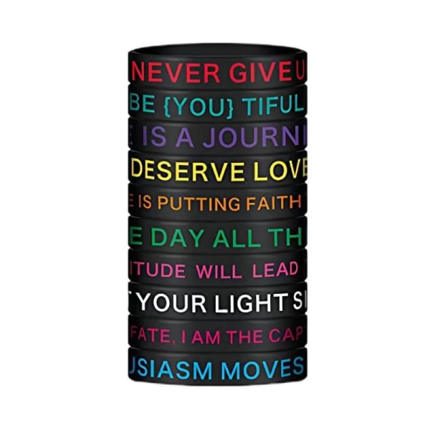 Ljusa printed citat för män och kvinnor vuxen armband färg inspirerande citat present silikon armband-（Svart）20st