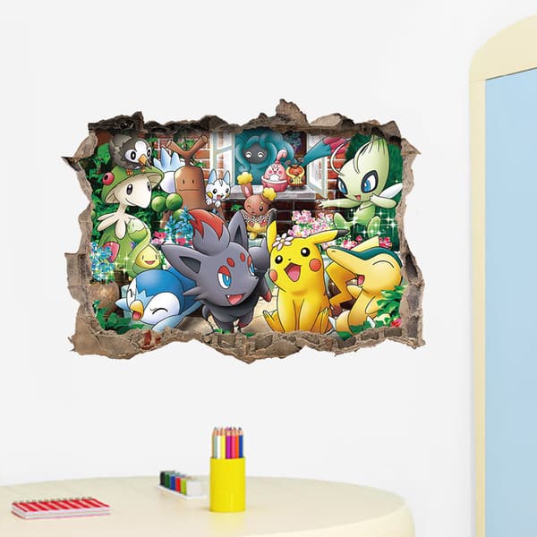 3D tecknad trasig väggsticker Baby Elf Pikachu dekal dagis