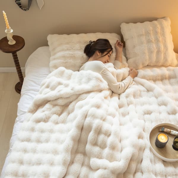 Faux fur plaid i toscansk stil, dobbeltsidet boblefleece, tykt tæppe til kontorlure og sofabetræk Graphite gray