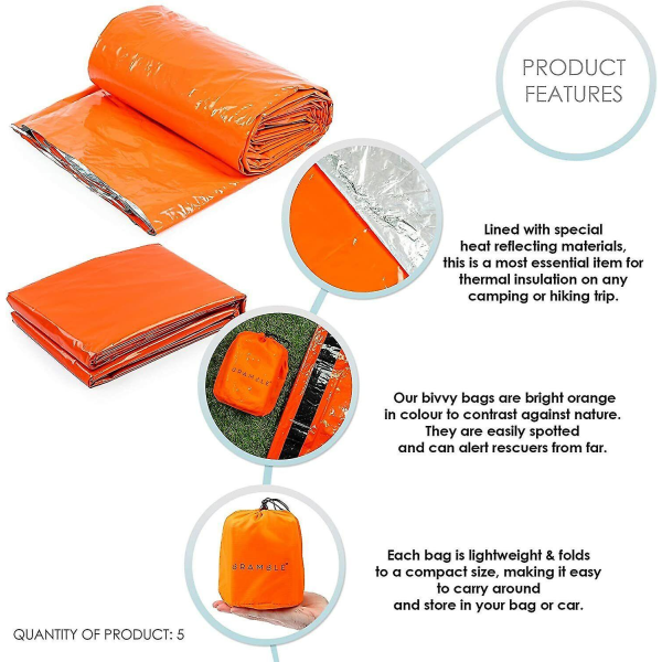 4-pack Utomhus Nödsituation Termisk Vattentät Sovsäck Camping Överlevnad Bivvy Sack Orange