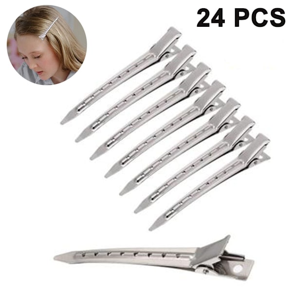24 stk. hårklemmer i metal - Alligator hårklemmer - Hårklemmer i stål med huller - Barrette hårklemmer - Skridsikre DIY-tilbehør